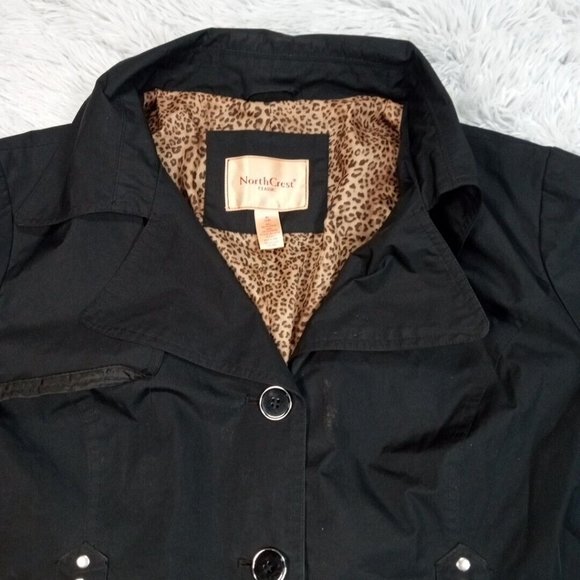 NorthCrest Classic Womens Jacket Black XL Button Up Coat‎ Cheetah Print Liner - Picture 6 of 16